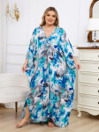 EDOLYNSA Plus Size Kaftan Bohemian Printed Suvine Long Beach Kleit Naiste Kodur&otilde;ivad Riietus Ujumiskost&uuml;&uuml;m Cover Up Loose Caftan One Size sinine