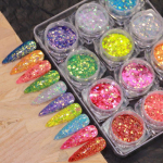 New 12 color mixed high gloss reflective laser glitter nail glitter