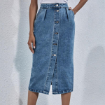 Moodne K&otilde;rge V&ouml;&ouml;koht &Uuml;he Rinnaga Denim L&otilde;hikuga N&ouml;&ouml;pidega Poolpikk Seelik L sinine