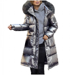 Moodne naiste lahtine heleda n&auml;oga kapuutsiga keskmise pikkusega paksendatud puuvillane mantel XL