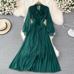 S&uuml;gisvintaaž naiste pikk kleit Elegantne vibukrae, latern varrukatega, &uuml;herealised plisseeritud maxi naiste punased lillad kleidid One Size