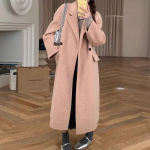 Kahepoolne ka&scaron;miirjakk naistele S&uuml;gis ja talv Uus L&otilde;tv Keskmise pikkusega Villane tviidist jope Kvaliteetne jope XS roosa