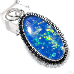 Blue Triplet Opal Gemstone Handmade 925 Sterling Silver Gift Pendant 2.25 a3a02