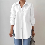 Kevadine elegantne pluus Stiilne naiste rev&auml;&auml;r kaelusega pikkade varrukatega s&auml;rk Lahtine soliidne poolitatud kant Topid Oversize Work Blusas Plus Size 5XL valge