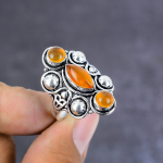 Natural Carnelian Gemstone Handmade 925 Sterling Silver Jewelry Ring Size 8 s1u39