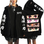 Anime Demon Slayer Mange Zip Up kapuuts Kimetsu No Yaiba Y2k Korea stiilis dressipluus Tanjirou Kamado Nezuko graafiline lukuga jope S