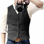 Meeste s&uuml;gis- ja talvised V-kaelusega &uuml;likonnad Vest kalasabast tviidist Slim Fit vest vabaaja klassikaline pidulik &auml;ri pulmapeigmeestele XXXL must