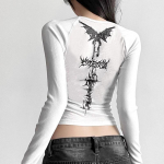 Y2K Euroopa ja Ameerika t&auml;navatr&uuml;kiga pikkade varrukatega &uuml;mmargune kaelus, nabaga T-s&auml;rk naiste saledaks istumiseks ja salendav topp S valge