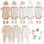 KIDDIEZOOM 23TK Vasts&uuml;ndinu r&otilde;ivakomplekt L&uuml;hikeste varrukatega kombinesoon + m&uuml;ts + kindad + sokid Imiku poisi t&uuml;drukule t&auml;iskuu kinkepakk 0-3Months