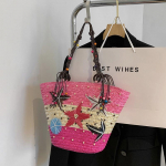 Yogodlns Summer Basket &otilde;lgedest &otilde;lakotid naistele rotangist Travel Suure mahutavusega k&auml;sitsi valmistatud kootud rannakott Naiste ostukottide k&auml;ekotid 41x12x26cm roosa