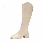 Uued naiste saapad T&otilde;mblukuga Paksud k&otilde;rged kontsad Lihtsad t&auml;isnahast s&uuml;gistalvisaapad P&otilde;lvesaapad Plus Suurus 34-43 34 beež