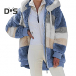 S&uuml;gistalvine naiste kardigan mantel Paksendatud pl&uuml;&uuml;s kapuutsiga kraega pingutusn&ouml;&ouml;r lahtine tuulekindel Colorblock Patchwork pikkade varrukatega kampsun jope L lilla