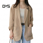 Korea stiilis naiste rev&auml;&auml;ridega pikkade varrukatega &uuml;likond, mantlitaskud, &uuml;he n&ouml;&ouml;biga &uuml;hev&auml;rvilised, vabalt istuvad &otilde;hukesed bleiseriga t&ouml;&ouml;riided XL pruun