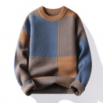 Kampsunid Meestele 2024 Talv Korea Stiilis Meeste Soe Kampsun Meeste Mood Kampsunid Ruudulised Mustrid Meeste Villased Pulloverid Meeste M-4XL M khaki