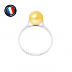 PERLINEA - Bague V&eacute;ritable Perle de Culture d'Eau Douce Ronde 7-8 mm - Colori Gold - Or Blanc - Bijou Femme