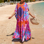 Naiste boheemlaslik kleit, pluss-suuruses kontrastse ja avara l&otilde;ikega vabaaja rannakaftanist kleit One Size