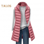 Lady Winter Puuvillane Mantel Kapuutsiga &Otilde;huke Polsterdatud Tuulekindel Varrukateta &Uuml;hev&auml;rviline Keskmise Pikkusega Vest Lukuga Kinnitus Kampsun Pealisr&otilde;ivad 2XL roosa