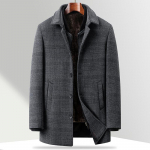 Eemaldatav ruuduline villane mantel sametise ja paksendatud voodriga, talvemantel keskealistele ja eakatele isadele, villane mantel M