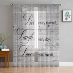 Retro puidus&uuml;&uuml;ga positiivse energiaga tekstiga l&auml;bipaistvad kardinad elutuppa, kaasaegsed voile-kardinad magamistuppa, t&uuml;llkardinad, akna-kardinad W135 x H114cm