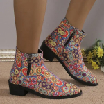 Naiste Vintage tr&uuml;kitud kauboisaapad S&uuml;gis-talv Uued Pu-nahast poolsaapad Naise paksud kontsad Chelsea Botines Mujer 202 35