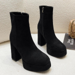 Naiste K&otilde;rged Kontsad Platvormiga Pahkluusa Saapad Talvised Suede Elegantne Kontori Jalan&otilde;ud 2025 Trend Goth Chelsea Paksude Taldadega Jalan&otilde;ud Mood Botas Mujer 34 must