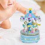 Isetegemise karussellmuusikakarp k&auml;sitsi valmistatud lauakaunistus t&uuml;drukutele muusikaline kingitus t&uuml;drukutele naistele lapselaps t&uuml;trele aastap&auml;eva kingitus sinine