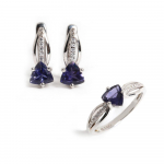 Kerge luksuslik v&auml;&auml;ris naturaalne iolite s&otilde;rmus k&otilde;rvar&otilde;ngast ehtekomplekt 925 h&otilde;bedast naiste juubeli- ja banketir&otilde;ivad US RING SIZE:6# sinine