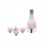Cherry Blossom mustriga klaasist veiniklaasi komplekt Jaapani stiilis &uuml;ks pott, neli tassi sooja veini sake pott Kodu viina piiritusklaasi komplekt