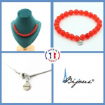 Pierres et Min&eacute;raux. Parure bijoux Bracelet Collier 20 Perles Calc&eacute;doine rouge 8 mm. Chaine Taille personnalisable.