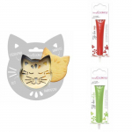 Kit pour biscuit en relief Chat + 2 Stylos au chocolat rouge et vert clair