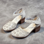 Suvised sandaalid, lehmanahast paksu kontsaga, pehme p&otilde;hjaga, hingavad koobaskingad, retroh&otilde;ngulised naistekingad, nahast sandaalid 35 valge