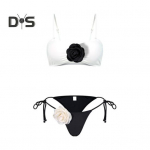 2tk/komplekt Naiste bikiinikomplekt Sling Flower Decor Rinnahoidja paelad p&uuml;ksikud Kolmem&otilde;&otilde;tmeline Lilledega Reguleeritavate &otilde;lapaeltega ujumistrikoo S roosa