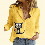 Naiste mood puuvillane linane s&auml;rk vabaaja &otilde;huke pikkade varrukatega naiste kassimustriga n&ouml;&ouml;pidega pluus S valge