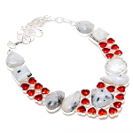 Rainbow Moonstone, Garnet 925 Sterling Silver Jewelry Necklace 18 n7n58