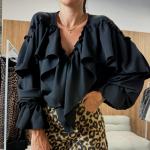 Kevadised uued V-kaelusega volangidega pikkade varrukatega soliidsed vintage s&auml;rgid naistele Mood Elegantsed Slim Fit Lahtised vabaaja pluusid Naiste Lihtsad Kontori topsid 26637 M