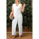 Moodne &Uuml;hev&auml;rviline V-kaelusega As&uuml;mmeetriline Pikk Jumpsuit Kevad Elegantne Varrukateta V&ouml;&ouml; &Uuml;hes T&uuml;kis Naised Lai Jalg Tasku T&ouml;&ouml; Romper XXXL must