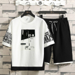 Suvised meeste vabaaja komplektid Harajuku l&uuml;hikesed p&uuml;ksid dressipluus T-s&auml;rk+l&uuml;hikesed p&uuml;ksid meeste hiphop t&auml;navamood dressid moe tr&uuml;kk L must