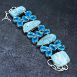 Caribbean Larimar, Topaz Handmade 925 Sterling Silver Jewelry Bracelet 7-8 u9e04