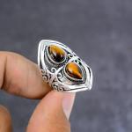 Tiger Eye Handmade 925 Sterling Silver Jewelry Ring Size 6 Gift For Her w4b30