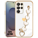 Coque pour Samsung Galaxy S25 Ultra, Motif C&oelig;ur Anti-Rayure Silicone Souple avec Bracelet - Blanc