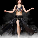 T&auml;iskasvanud daami naiste k&otilde;hutantsukost&uuml;&uuml;m, idamaine k&otilde;hutantsu seelik, lavaesinemine, 3tk komplekt rinnahoidja v&ouml;&ouml; seelik k&otilde;hutantsur&otilde;ivad M must