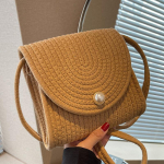 New Summer Straw Woven Small Square Bag Fashionable and Versatile Ins Style Crossbody Bag Woven Cotton Thread Handmade Beach Bag Women
