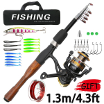 Uus Mini Kalastuskomplekt 5.2:1 P&ouml;&ouml;rlev Rull 1,3-1,8m Puidust K&auml;epidemega &Otilde;ngeritv S&ouml;&ouml;t Konks N&ouml;&ouml;r Kaasaskantav Tarvikute Kott Magevee ja Soolase Vee jaoks 1.3m