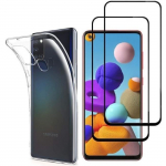 Coque pour Samsung Galaxy A21S - PHONILLICO - Transparente - Verre Tremp&eacute; - Noir