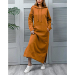 S&uuml;gis Talv Naiste Vaba Kootud Kapuutsiga Pikk Kleit Pl&uuml;&uuml;s Soe Vabaaja Suure Taskuga Kleit Naistele XXXXL brown