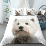 3D Koera Tekikoti Komplekt West Highland White Terrier Voodikomplekt Valge Voodipesu Poisid T&uuml;drukud Armas Lemmikloom Tekikott 3tk Dropship EU single(135x200cm)