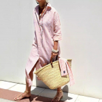 Naiste keskmise pikkusega viie varrukaga triibuline kardigan-s&auml;rk-kleit allap&ouml;&ouml;ratava kraega XL roosa