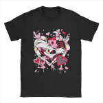 Meeste T-s&auml;rgid Hazbins Hotels Angel Dust Uudsus 100% puuvillased T-s&auml;rgid L&uuml;hikeste varrukatega T-s&auml;rk Kaelusega topid, suur suurus XXXXXL must