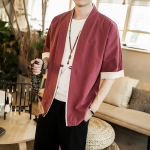Suvised meeste kimono jakid Kardigan Kerge vabaaja puuvillasegudest linasest seitsmest varrukast avatud Hanfu mantel 5XL helehall v&auml;rv