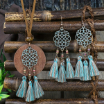 1 paar k&otilde;rvar&otilde;ngaid + 1 kaelakee Boho stiilis ehtekomplekt Retro &otilde;&otilde;nsate lilledega, mis sobivad iga p&auml;ev sinine